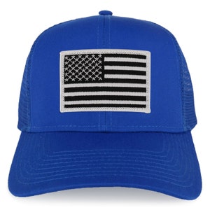 Armycrew Oversized XXL Trucker Cap – White American Flag Patch, Two-Tone Mesh Back, Adjustable Snapback (Navy/Khaki)