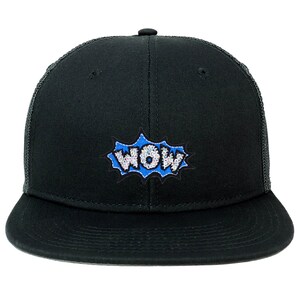 Wow Cartoon Patch Flatbill Mesh Snapback Cap