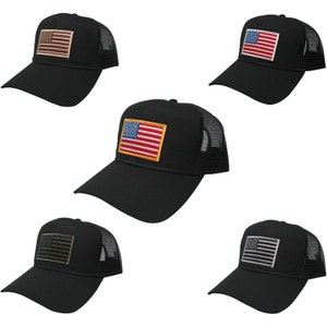 USA American Flag Embroidered Patch Snapback Cap - Black