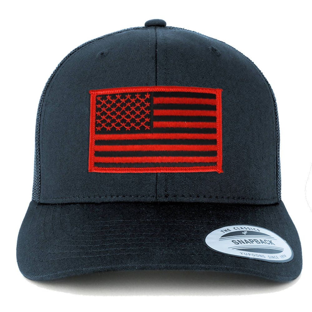 American Flag Patch Snapback Trucker Mesh Cap Navy | Etsy