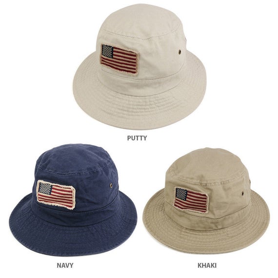 Frayed USA Flag Washed Style Twill Cotton Bucket Hat USA51 
