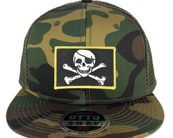 Jolly Rogers Military Skull Embroidered Iron on Patch Camo Snapback Mesh Trucker Cap (153-1120-PM507)