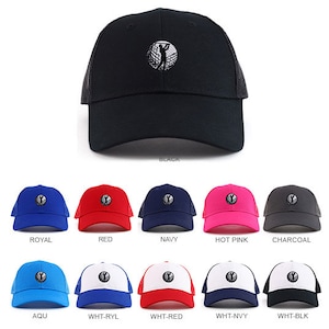 May include: A variety of colors of baseball caps with a golfer silhouette and a golf ball graphic. The caps are available in black, royal blue, red, navy blue, hot pink, charcoal, aqua, white with royal blue, white with red, white with navy blue, and white with black.