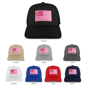 Pink USA Flag Structured High Profile Trucker Cap (30-287-USA-FLAG-pnk)