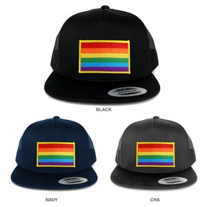 LGBT Rainbow Flag Patch 5 Panel Flat Bill Trucker Mesh Cap