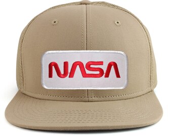 NASA Worm Logo Mesh Baseball Cap - Red Text Embroidered Patch Hat | Adjustable Snapback - View #11