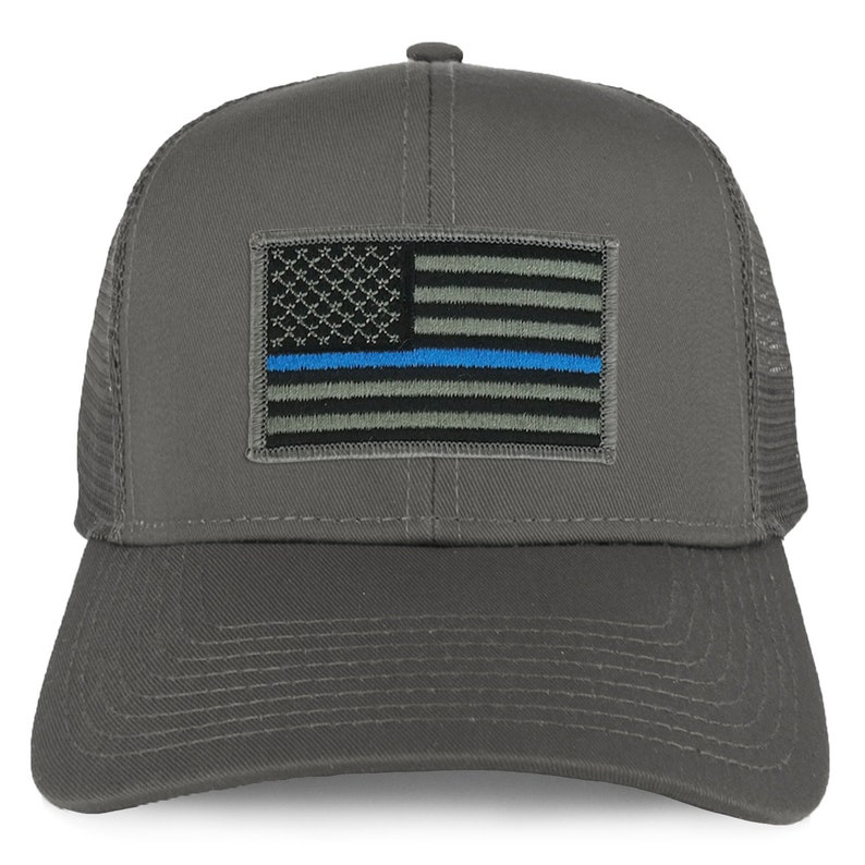 30-287XX-USA-FLAG-TBL xxl Oversize Thin Blue Line usa Flag Patch Mesh Back Trucker Baseball Cap