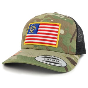 Biohazard Yellow usa Flag Camo Structured Trucker Mesh Baseball Cap (FLEX-6606MC-USA-FLAG-47)