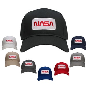 NASA Worm Red Text Embroidered Iron On Patch Snapback Baseball Cap (27-079-PM303)