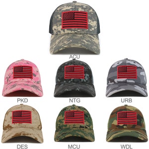 Black Red American Flag Patch Camouflage Structured Mesh Trucker Cap