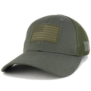 US American Flag Olive 2 Rubber 3D Tactical Patch Low Crown Adjustable Mesh Cap T90-USA-OLV2-T80 image 8