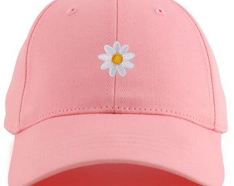 Kid's White Daisy Patch Youth Size Twill Cotton Structured Baseball Cap