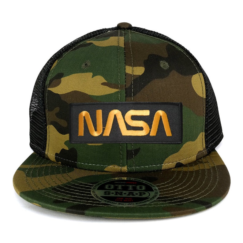 NASA WORM Text Patch Gold Black Baseball Cap - Adjustable, Men's, Free Shipping