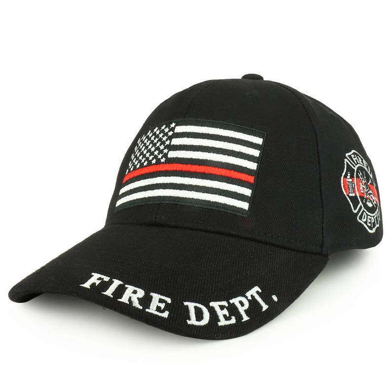 Fire Dept USA Flag Thin Red Embroidered Structured Cotton Twill Baseball Cap EE-CP01703 image 1