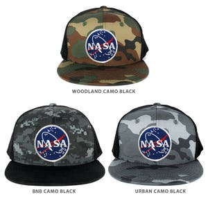 Boné de malha snapback trucker redondo bordado de almôndega da NASA com ferro em remendo (1055-MEATBALL)