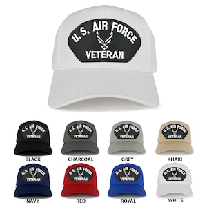 May include: A set of ten baseball caps in various colors, each featuring a black patch with the text "U.S. AIR FORCE VETERAN" and a stylized Air Force emblem.