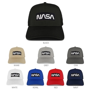 NASA Black White Worm Structured High Profile Trucker Cap (30-287-PM302B)