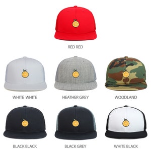Youth Kid&#39;s Orange Patch Flat Bill Mesh Back Snapback Trucker Cap
