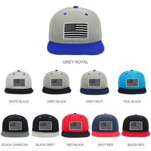 Youth Kid&#39;s Black White American Flag Patch Flat Bill Snapback 2-Tone Baseball Cap