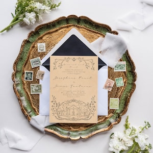 Klassieke elegantie ~ semi-aangepaste digitale huwelijksuitnodiging, locatie bruiloft briefpapier, aangepaste locatie uitnodiging, aangepaste locatie illustratie