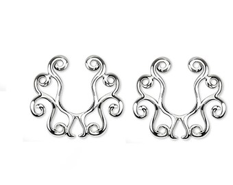Pair Tribal Clip On Fake Non Pierced Adjustable 316L Surgical Steel Nipple Rings Body Jewelry