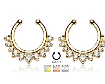 Pair Single Line with Multi Gems Fake Non-Pierced Adjustable Nipple Rings Shields 316L Surgical Steel Body Jewelry