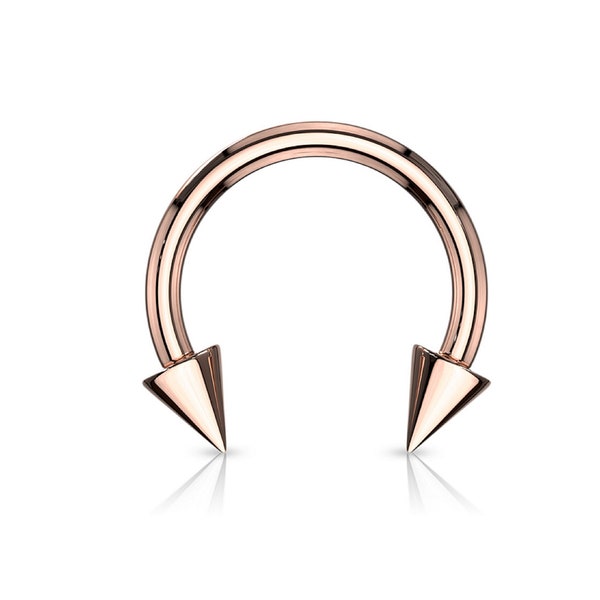 Spike Ends Rose Gold IP 316L Surgical Steel 14G 16G Circular Barbell Horseshoe Septum Ring Body Jewelry