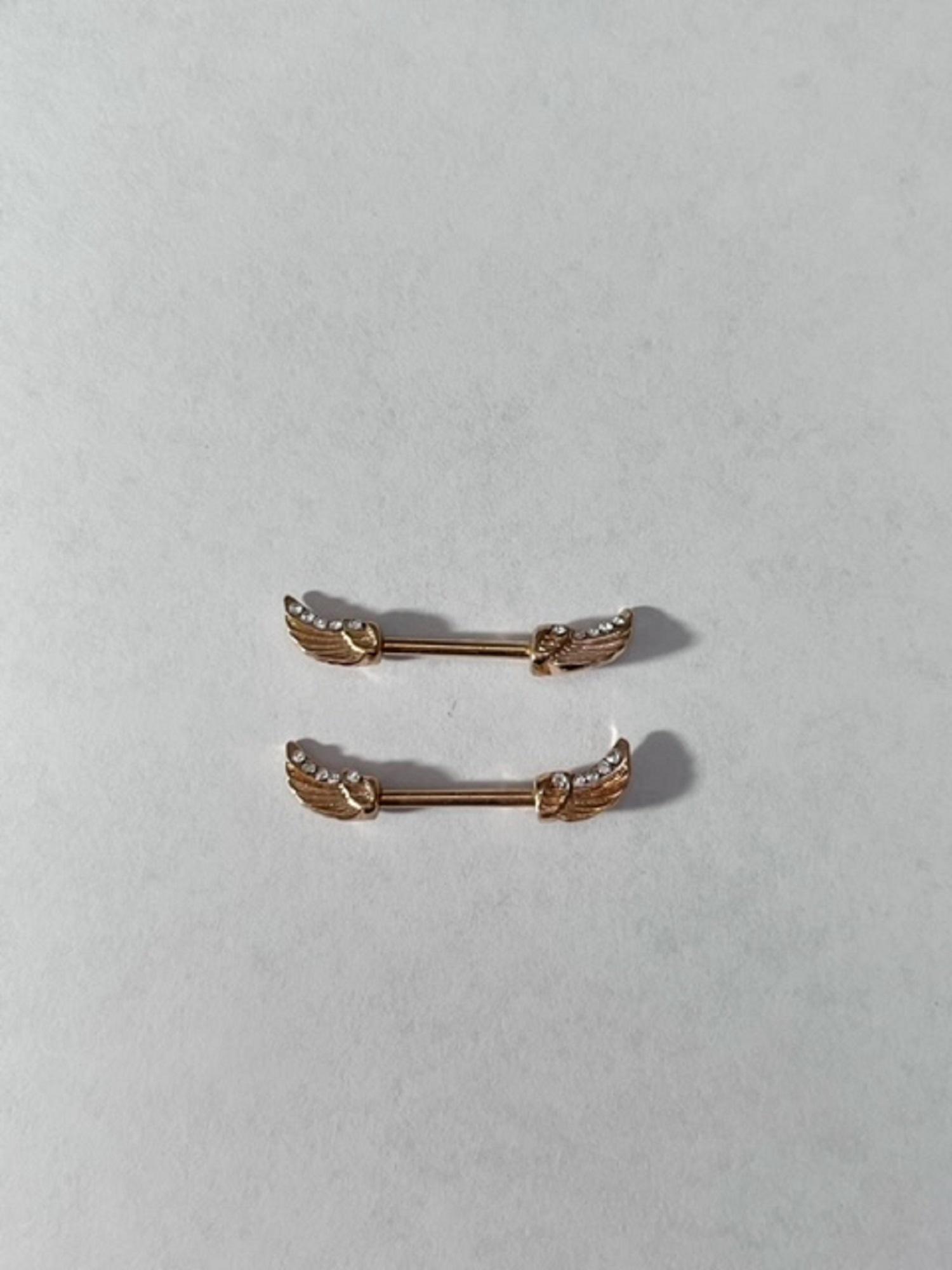 Angels Wings CZ Nipple Rings – 14g 1/2" Surgical Steel Barbells – Lined CZ – Pair