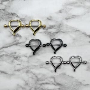 Pair Heart Nipple Shields Nipple Rings Nipple Barbells 316L Surgical Steel 14G Nipple Piercing Nipple Jewelry Body Jewelry
