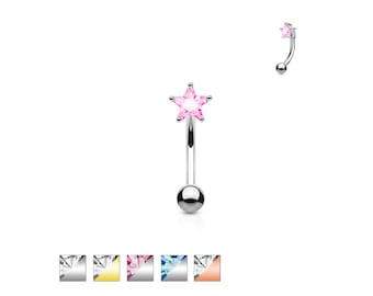 Star CZ Prong Set Top 316L Surgical Steel 16G Eyebrow Rings Body Jewelry