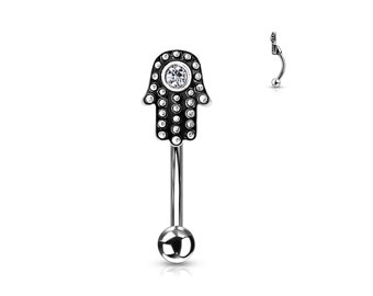 Hamsa Hand 316L Surgical Steel 16G Curved Eyebrow Rings Body Jewelry