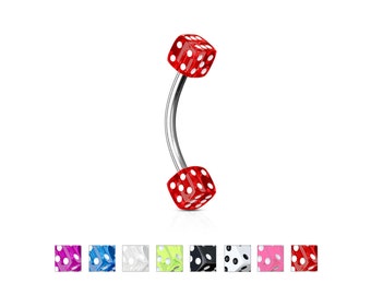 Eyebrow Curve Dice Ring Barbell Lip 316L Surgical Stainless Steel Body Jewelry
