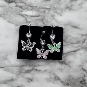 Butterfly Dangle with Clear Gems 316L Surgical Steel 14G Belly Rings Body Jewelry