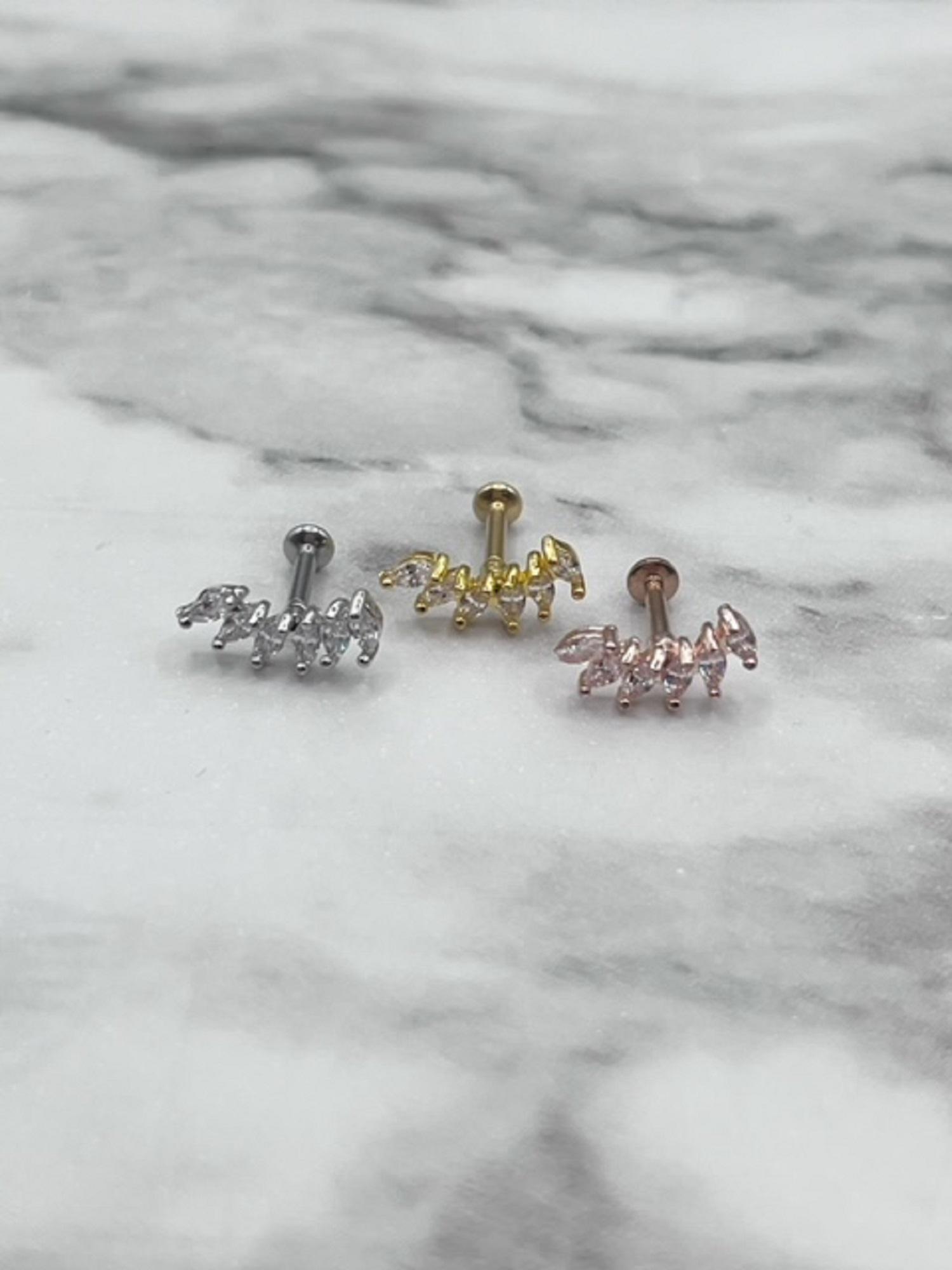 Marquise CZ Surgical Steel Labret Stud: 16G Flat Back Body Jewelry