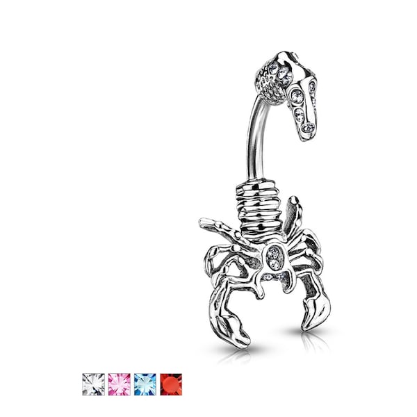 Scorpion with Multi Gemmed Head and Tail  316L Surgical Steel 14G 3/8" Belly Ring Pierced Body Jewelry