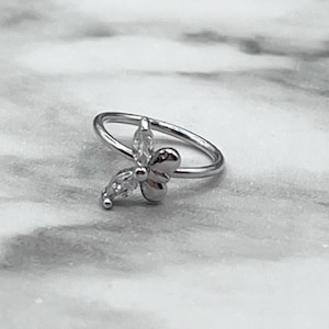 Clear CZ Silver Butterfly Bendable Pierced 316L Surgical Steel 20G Nose Cartilage Hoop Ring Piercing Body Jewelry