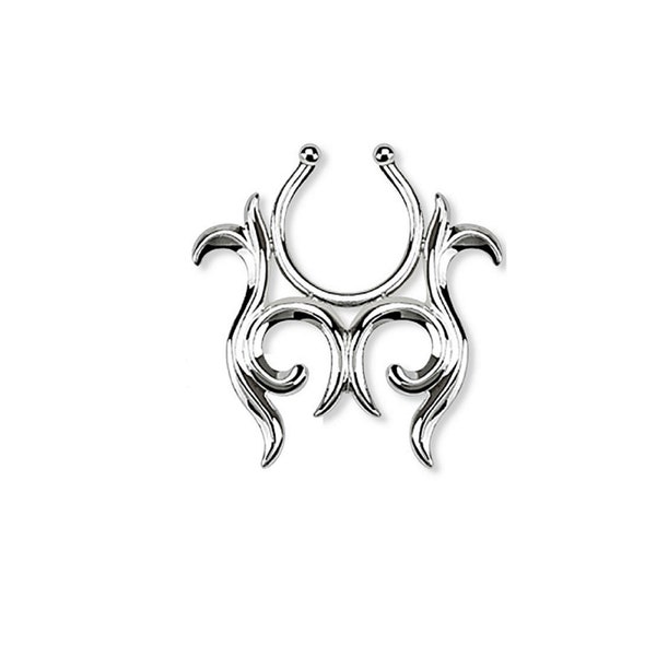 Tribal Design Clip On Non Pierced 316L Surgical Steel Adjustable Septum Nose Ring Body Jewelry