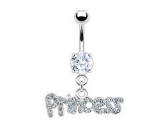 Clear CZ Rhinestone Gem Dangle Princess 316L Surgical Steel 14G Belly Navel Ring Body Jewelry