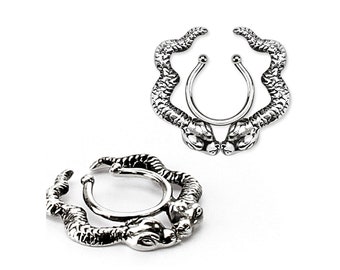 Pair Whispering Snakes Clip On Non Pierced Fake Adjustable 316L Surgical Steel Nipple Rings Body Jewelry