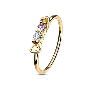 CZ Hearts Bendable 316L Surgical Steel 20G Nose Hoop Ring Body Jewelry Gold