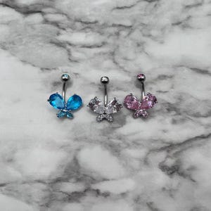 Large CZ Butterfly 316L Surgical Steel 14G Belly Rings Body Jewelry