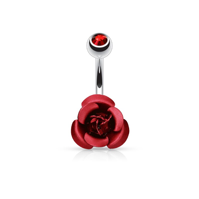 Red Metal Rose Flower 14G Belly Navel Ring Body Jewelry