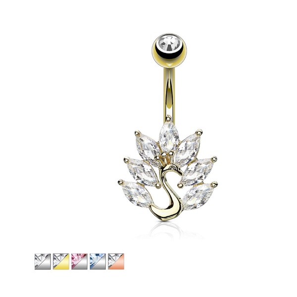 Marquise CZ Peacock 316L Surgical Steel 14G Belly Rings Body Jewelry