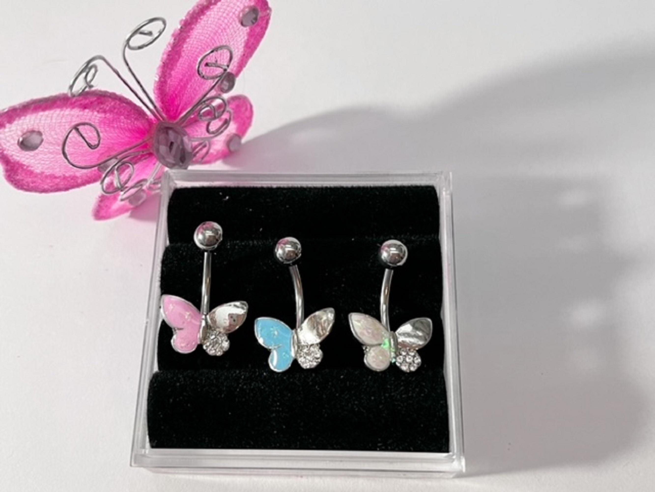 Opal Glitter Butterfly with Paved Wings 316L Surgical Steel 14G Belly Ring Body Jewelry
