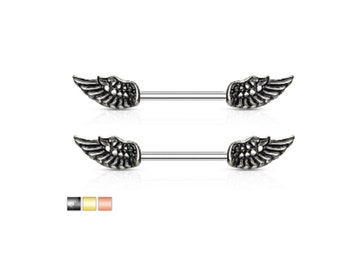 Pair Angel Wings 316L Surgical Steel 14G Nipple Barbell Rings Body Jewelry