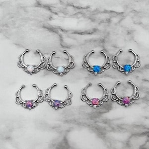 Pair Lacey Opal Glitter 316L Surgical Steel Non Pierced Nose Septum Nipple Shields Clip On Fake Adjustable Body Jewelry