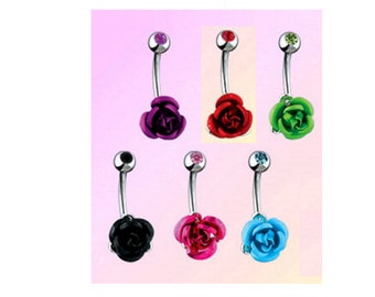 Metal Rose Flower 316L Surgical Steel 14G Belly Navel Rings Body Jewelry