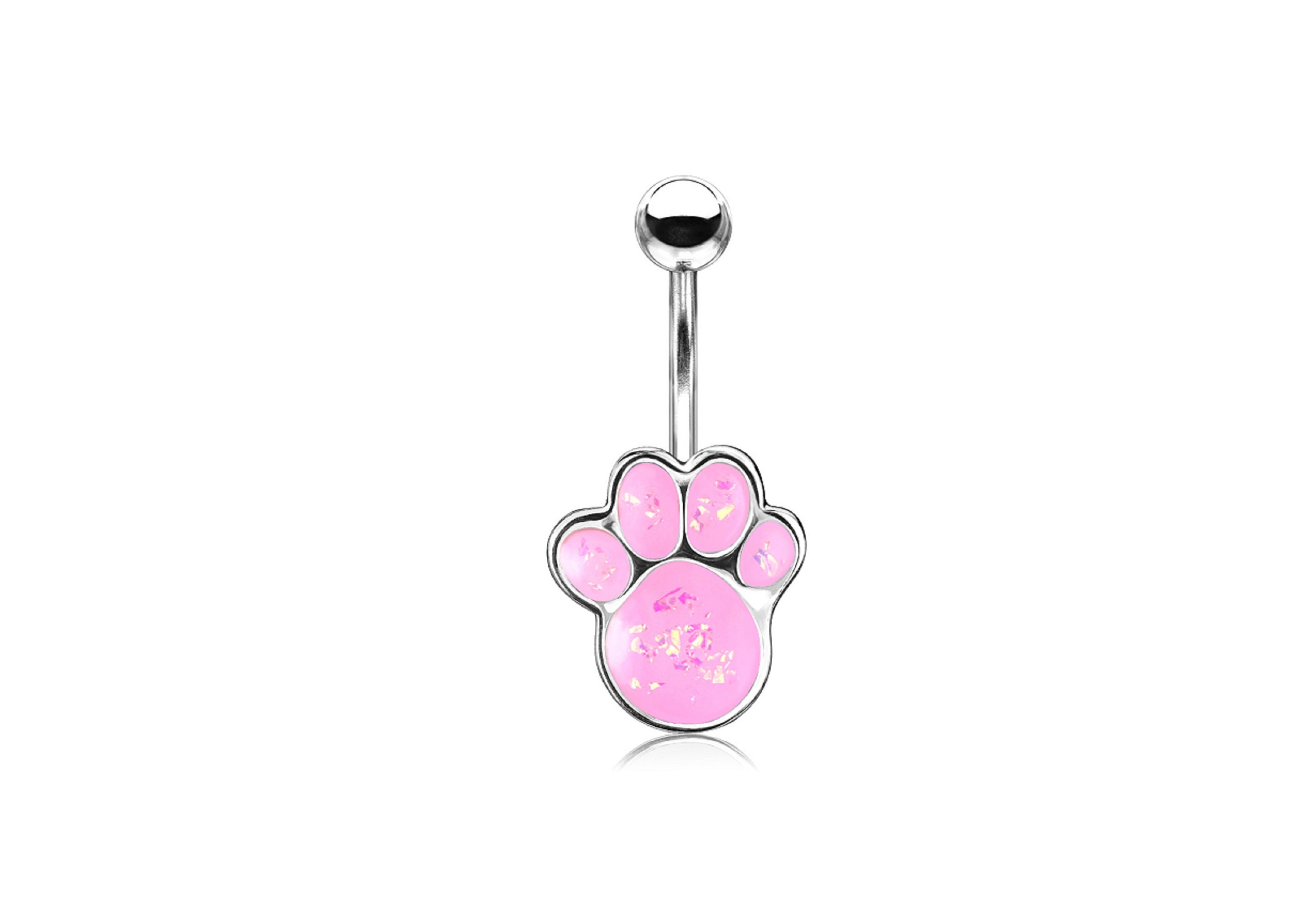Opal Glitter Paw Print 316L Surgical Steel 14G Belly Ring Body