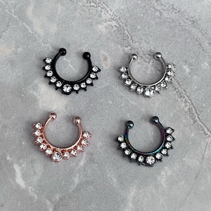 Multi Gem Non Pierced Fake Adjustable Septum Surgical Steel Body Jewelry