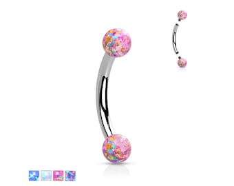Synthetic Opal Eyebrow Rings 316L Surgical Steel 16G Barbells Body Jewelry